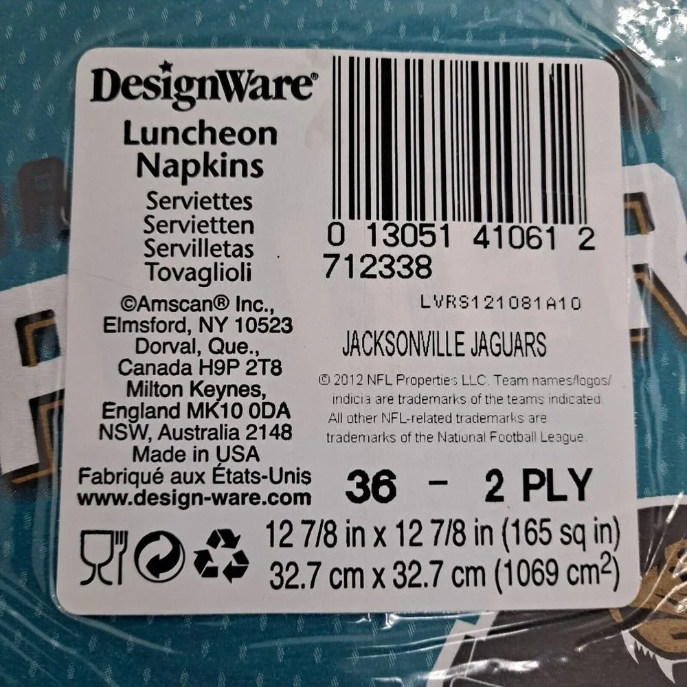 NFL Jacksonville Jaguars Napkins Design Wear 36 Count